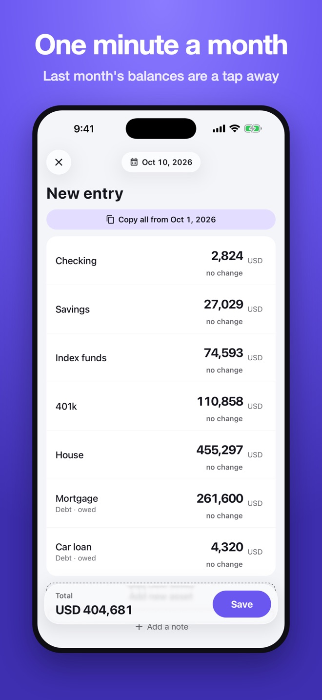 Recording a monthly entry with last month's values pre-filled